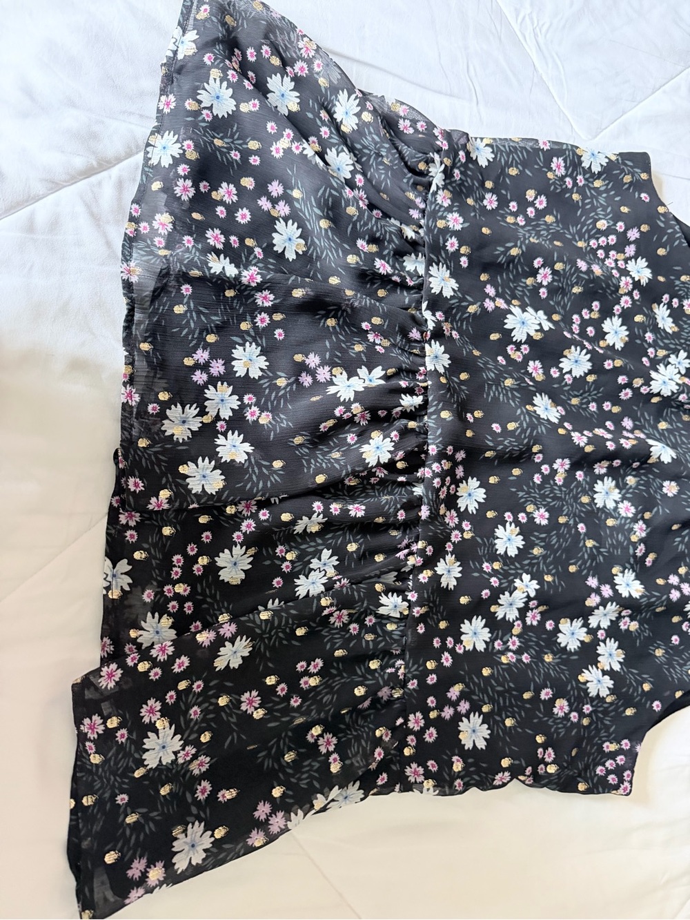 Loft Women’s Black Floral Ruffle-Neck Peplum Tank Top - Picture 3 of 4
